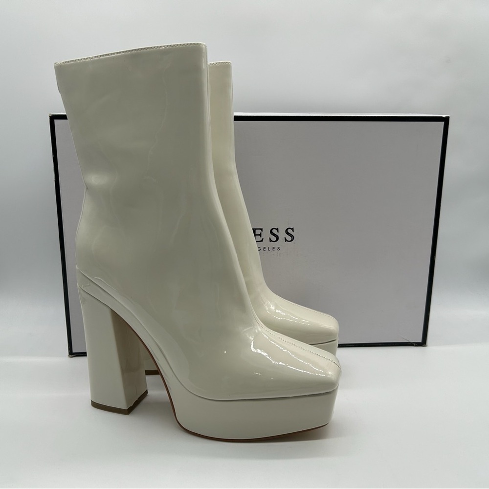 Guess BYRA Platform Block Heel Women’s Ankle Boots Ivory Patent, Size 9.5M NWB - Picture 12 of 12